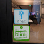 Protected by Nest Cam security sticker (reverse print, sticks INSIDE windows!)