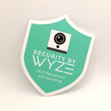 Indoor Wyze Cam/Sense Security Camera Badge/Shield sticker (official! Note: Reverse print, sticks INSIDE windows!)