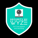 Indoor Wyze Cam/Sense Security Camera Badge/Shield sticker (official! Note: Reverse print, sticks INSIDE windows!)