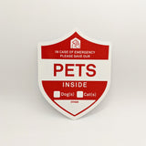 Emergency Pet Alert - Customizable Indoor/Outdoor Static Cling, moveable (For dogs, cats, birds, etc.) (outdoor safe, sticks on either side)